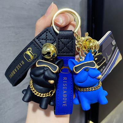 China Durable Original Trendy Cool Resin Bulldog Is Cute and Delicate Resin Bulldog Knitted Puppy Doll Keychain for sale