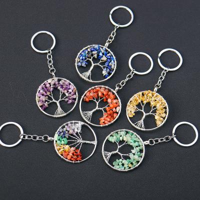 China Environment Friendly Custom Rough Stone Gravel Pendant Fortune Tree Crystal Tree of Life Keychain for sale