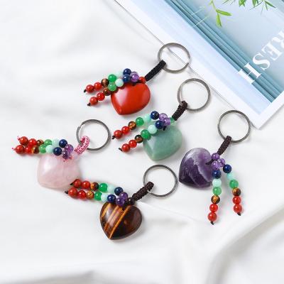 China Shiny Glossy DIY Creative Car Bag Pendant Natural Crystal Gemstone Amethyst Stone Rock Keychain for sale