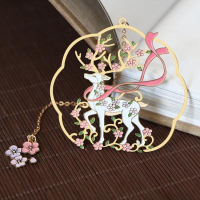 China China New Chinese Style Hollow Christmas Deer Brass Metal Animal Bookmark Souvenir for sale