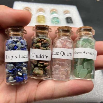 China Gift Chakra Stone Wishing Bottles Set of 15, Tumble Chip Crystal Healing Reiki Wicca Stones Kit for sale