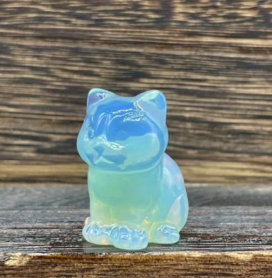 China Home Decoration Sitting Kitten Cat Healing Crystal Cat Figurine Carved Lucky Cat Figurine Animal Carving for Home for sale