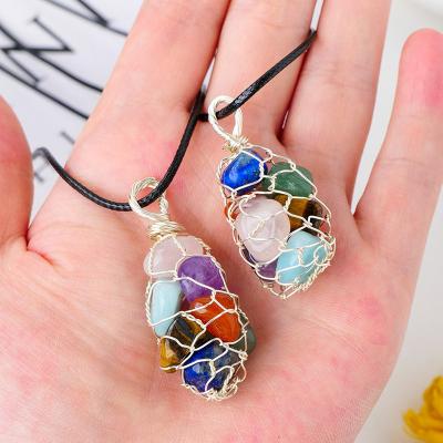 China China Colorful Stone Handmade Copper Wire Winding Crystals Healing Natural Stone Pendant for Souvenir Gift for sale