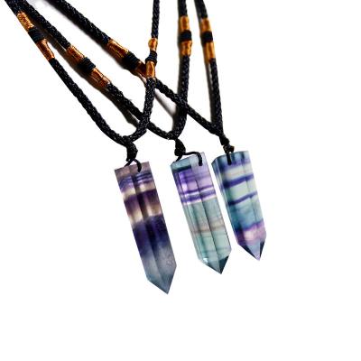 China China Crystal Pendant Necklace Rainbow Fluorite Natural Hexagonal Column Pendant for sale