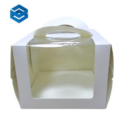 China Recyclable Eco Friendly Biodegradable Bakery Dessert Packaging Folding Paper Cake Box with Handle Window for sale