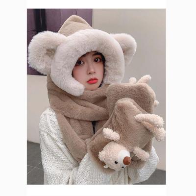 China Cute Image Bear Plush Animal Winter Ski Hat Aviator Style Winter Fashion (Long) With Embroidery for sale