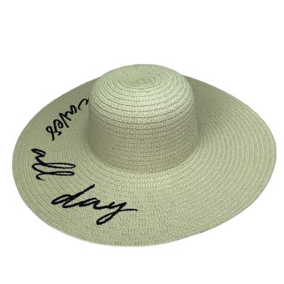 China Picture Women Sun Beach Hat Modern Style Embroidered Wide Brim Straw Floppy Hat for sale