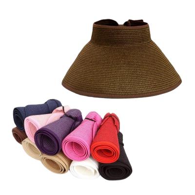 China Picture fashion girl lady beach sun visor hat foldable roll up wide brim straw hat wholesale hats for sale