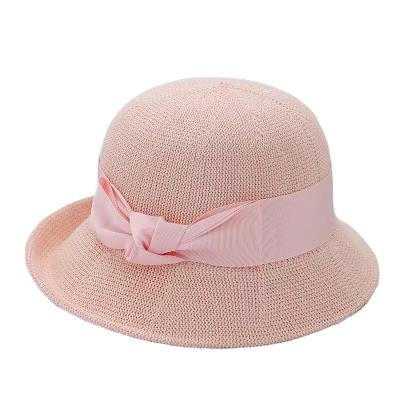 China Image Women Sun Hat Wide Brim Modern Style Knitting Straw Bucket Hat for sale