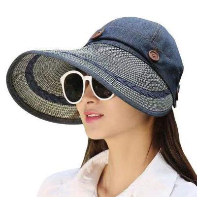 China 2-in-1 Sun Visor Women's Casual Sun Visor Straw Hats Soft UV Protection Summer Beach Hats Wide Brim Rollable for sale