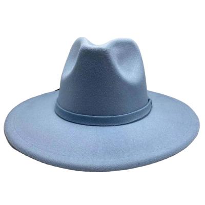 China Solid Color Image Polyester Cotton Vegan Fedora Hat Wholesale Wide Brim Wool Material Women Men Party Music Festival Fedora Hat for sale