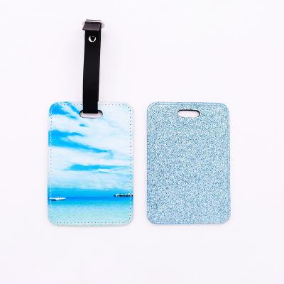 China Custom Eco-friendly Luggage/DIY/Bags Logo Heat Transfer Diy Glitter PU Sublimation Blanks Luggage Tag for sale