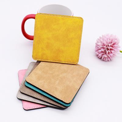 China Durable Colored PU Square Leather Coasters Customized Coasters For Drinks10cm*10cm Blank Sublimation Christmas Coaster for sale