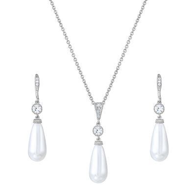 China New Arrival High Quality Shell Pearl Teardrop Jewelry Set And Tasty Shiny CZ Necklace And Earring Bridesmaid Jewelry Set for sale