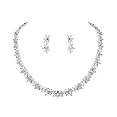 China Bridal Jewelry Wedding FASHION Marquise Cut Flower Cubic Zirconia CZ Crystal Zircon Necklace and Earring Set for sale