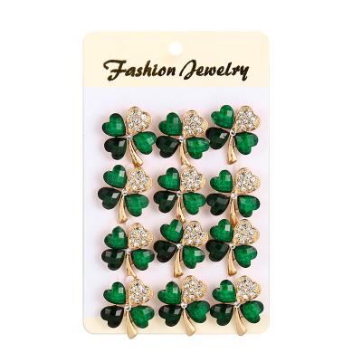 China 12 Pieces Crystal Green 4 Leaf Clover Leaf ALLOY Bundle Cards for Women Girls Hats Bags or Hijab Pins for sale