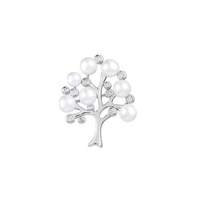 China High Quality Brass Rhodium Pearl Zircon Tree Brooch Silver Plated Simulated Fine Pins For Women Girls Christmas Jewelry Gifts for sale