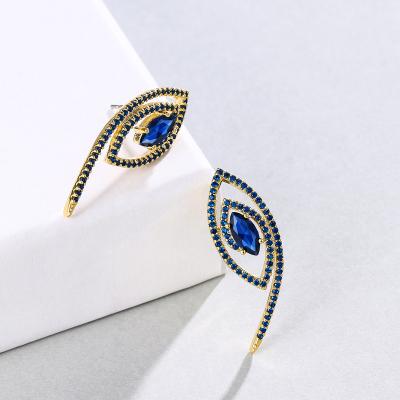 China New Arrival Lead Free Nickel Free Marquise Cut Blue Cubic Zirconia Elegant High Quality CZ Crystal Eye Earring for sale