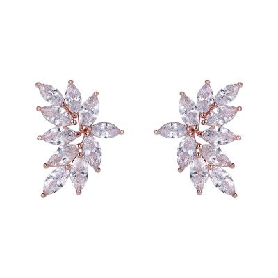 China Newcomer FASHIONABLE Marquise Leaf Cubic Zirconia CZ Bridal or Bridesmaid Earrings in Rose Gold/Rhodium Plated for sale