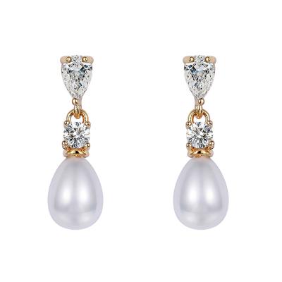 China High Quality Zircon and Shell Pearl Drop Earrings from Cute New Arrival for Wedding Bride or Bridesmaid for sale