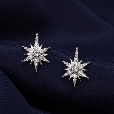 China TRENDY Rhodium Silver Plated Starburst High Quality Shiny Zircon Stud Earrings For Women Party Birthday Gifts Jewelry for sale