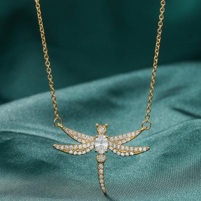 China New Arrival FASHIONABLE Tasty Zircon CZ Crystal Pave Dragonfly Pendant Necklace For Women for sale