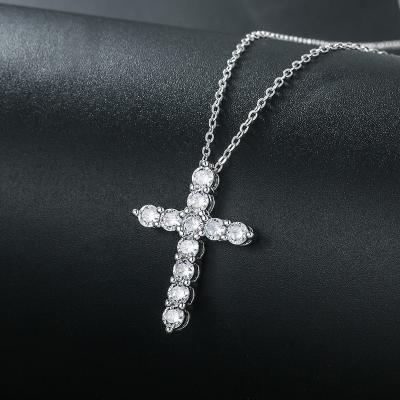 China White Gold Plated Environmental Friendly CZ Diamond Dainty Cross Pendant Necklace for sale