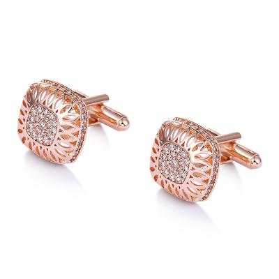 China Wholesale Jewelry Brass Rose Gold and Silver Plating Crystal Metal Cufflinks Cushion Shape for Men Women Gift Party for sale