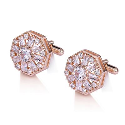 China New Arrival High Quality CZ Crystal Round Flower Zircon 3A Brass Cufflinks For Men's Shirts for sale