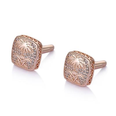 China New Arrival Brass Cushion Form Rose Gold Filled Cubic Zirconia High Quality CZ Crystal Plant Cuff Links For Men for sale