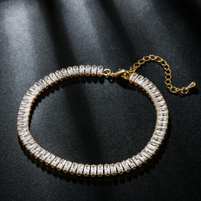 China FASHIONABLE New Arrival High Quality Zircon CZ Crystal 14K Gold Plated Tennis Anklets For Women for sale