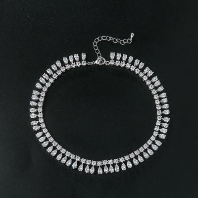 China FASHIONABLE Exquisite Zircon Teardrop CZ Crystal Tennis Anklets for Women in Rhodium Silver Plated for sale