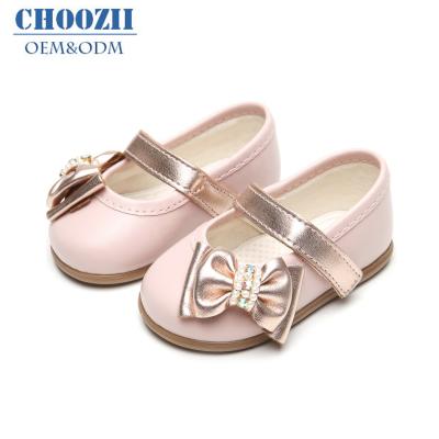 China Choozii Lovely Bow Girls' Genuine Leather Toddler Wholesale Flat Mary Jane Dress Shoes for sale