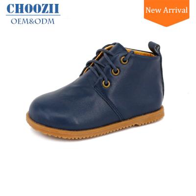 China ARCH SUPPORT OEM Guangzhou Manufacturer Genuine Leather Navy Baby Boots Shoes With Hard Sole for sale