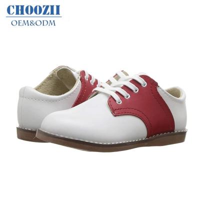 China Wholesale Girls Flat Kids Casual Genuine Leather Shoes Kids Lace Up Two Tone Color Shoes for sale