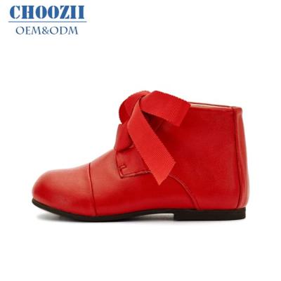 China Choozii Toddler Girl Wholesale Anti-slippery Genuine Leather Boots Lace Up Winter Ankle Boots For Girls for sale