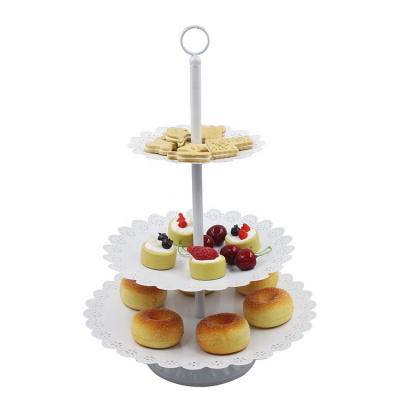 China Sustainable Wedding Cake Stands 3 Round White Tiered Metal Tiered Cupcake Trays Serving Dessert Dishes For Tea Party Wedding Birthday for sale