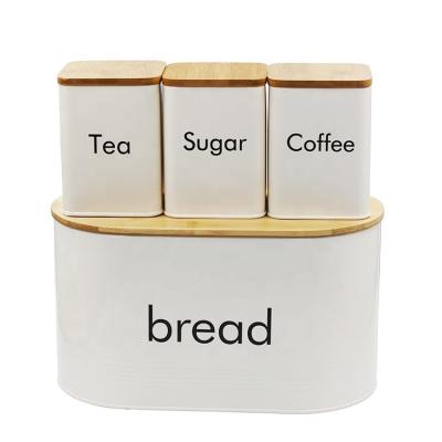 China Coffee Tea Sugar Coffee Canister Sets Metal Kitchen Bread Box Bread Bin Storage Freshness Keeping and Organization Food Containers for sale