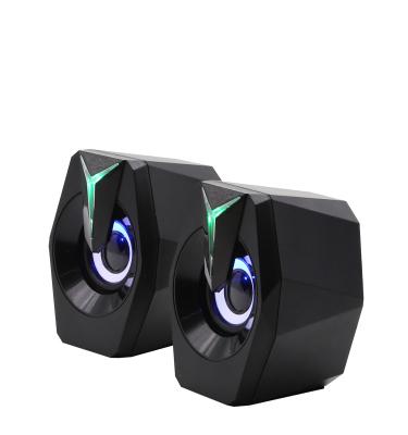 China Plastic Computer Speakers 2.0 USB Powered Stereo Volume Control With LED Light 3.5mm Mini Portable Gaming Speakers for sale