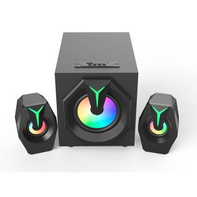 China Yes Wooden RGB Subwoofer Speaker 2.1 Gaming Speaker For Bass Blue Tooth Computer Heavy Desktop Speakers For Music Audio Player for sale