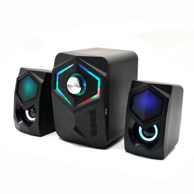 China Yes New Wireless RGB Speakers Game Fm Radio Desktop PC Cool Portable Soundbar Systems With Led Light 2.1 Subwoofer Speaker for sale