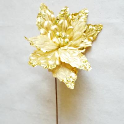 China Gold Hand Made Poinsettia Christmas Artificial Flowers for Tree Wedding Party Garland Decoration for sale