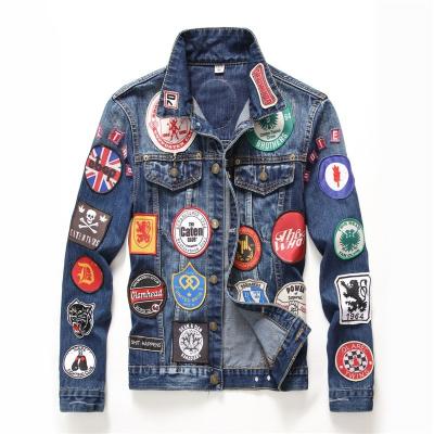 China Men's Casual Embroidered Denim Jacket Personality Embroidered Mens Clothing Fashionable QUICK DRY Coat Badge Male Slim Fit Denim Jackets Punk Tops for sale