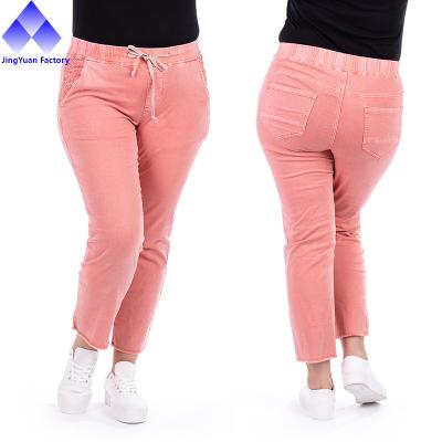 China Germany Asutex popular garment denim fabric pants tassel bottom viable plus size women's pants for sale