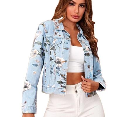 China JUSTNEW Sustainable Fashion Ladies Printed Denim Jacket Womens Printed Denim Jacket for sale