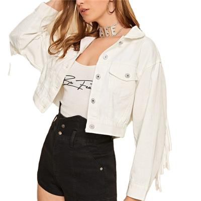 China Hot Sale Wholesale Jackets JUSTNEW Women Coat Fringe White Denim Casual Jacket for sale