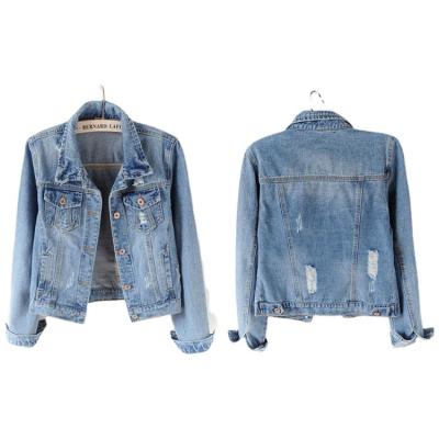 China JUSTNEW Breathable blue lattice denim jacket women short denim coat ladies bike jackets woman clothing for sale