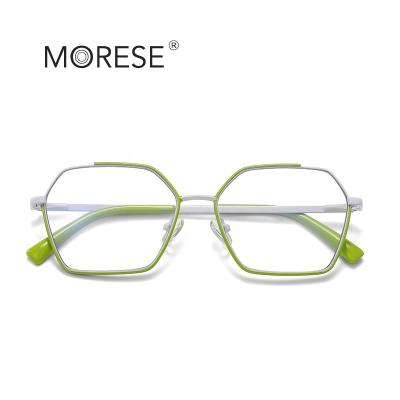 China Luxury MORESE Model 3037 Metal Polygon Optical Frame Designer Eyeglasses OEM Logo Customized Eyeglasses Ready Stock Eyewear for sale