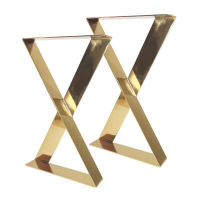 China 2021 Contemporary X Shape Steel Gold Shiny Gold Metal Coffee Table Legs Coffee Table Legs Modern Metal Brass Legs For Bench Desk for sale