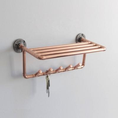 China Modern Simple Industrail Rose Gole Color Industrial Pipe Shelf Bracket Metal Wall Bracket Copper Coat Hook Shelf for sale